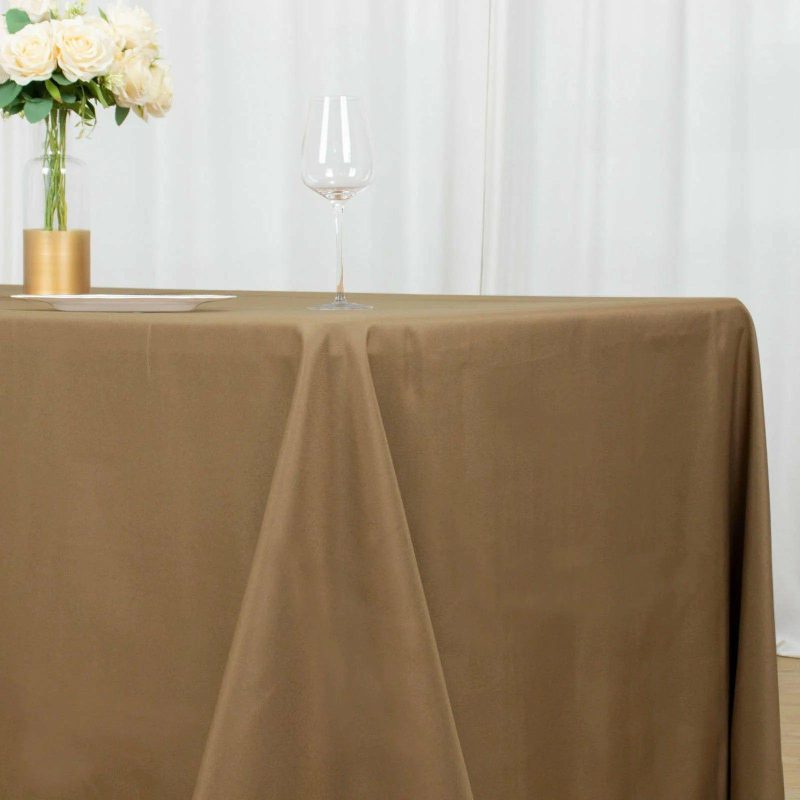 Taupe Seamless Polyester Rectangle Tablecloth, Reusable Linen Tablecloth 72″x120″  |   Polyester Polyester Polyester