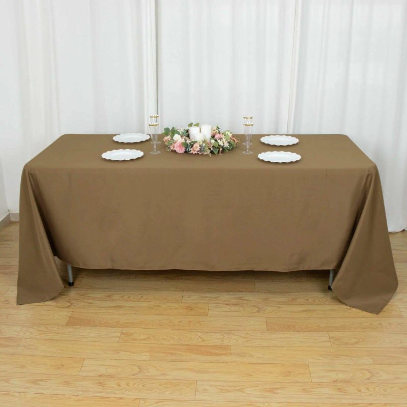 Taupe Seamless Polyester Rectangle Tablecloth, Reusable Linen Tablecloth 72″x120″  |   Polyester Polyester Polyester