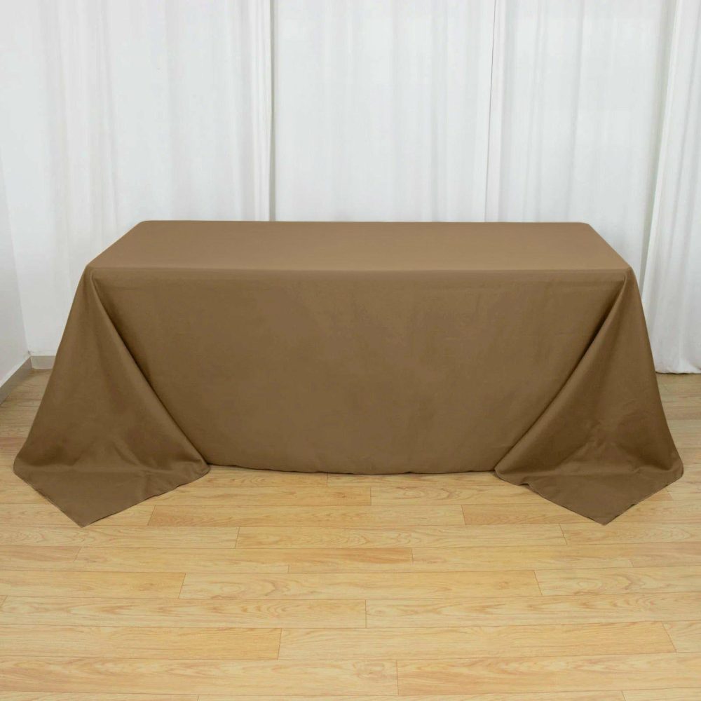 Taupe Seamless Polyester Rectangular Tablecloth 90″x132″ for 6 Foot Table With Floor-Length Drop  |   Polyester Polyester Polyester