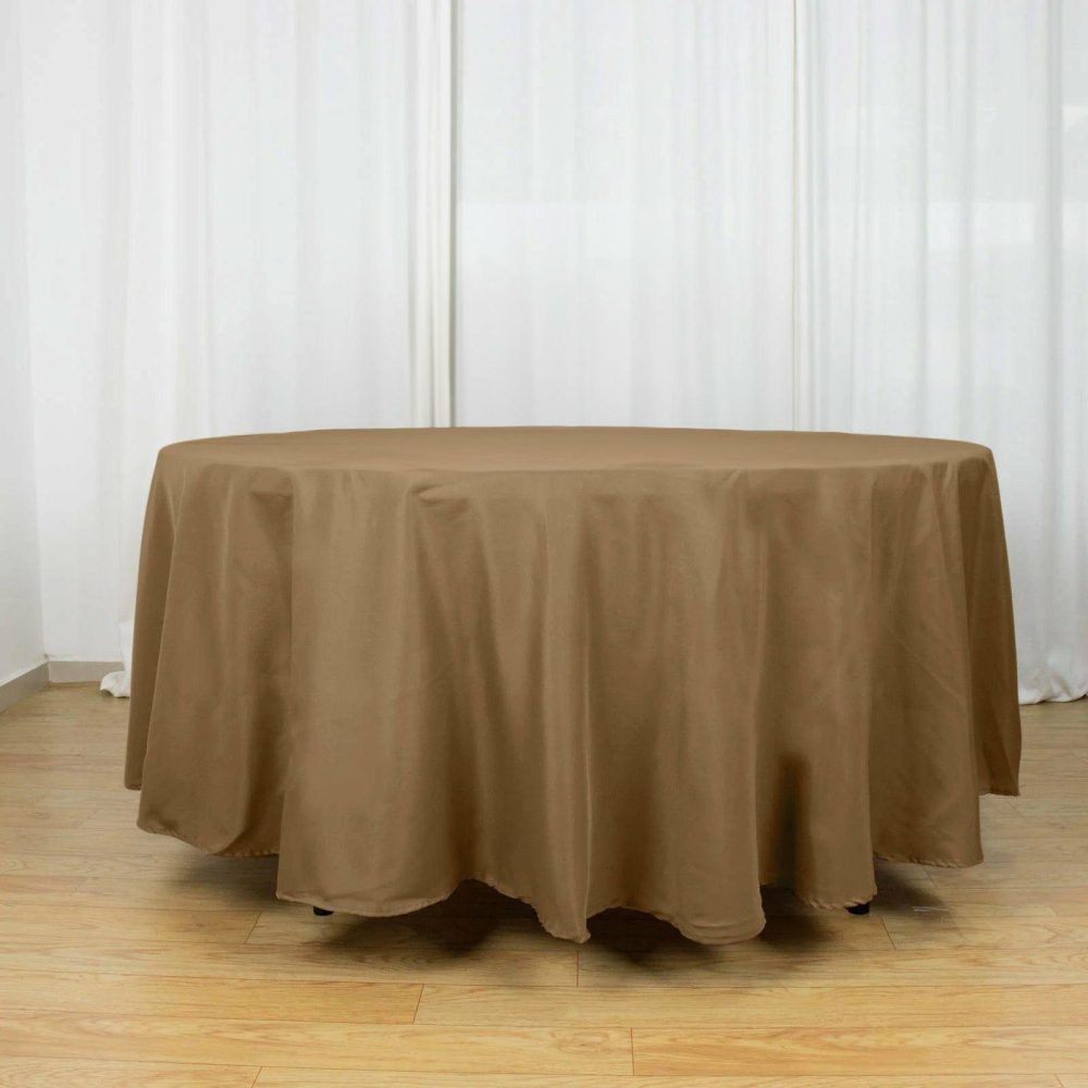 Taupe Seamless Polyester Round Tablecloth 108″  |   Polyester Polyester Polyester