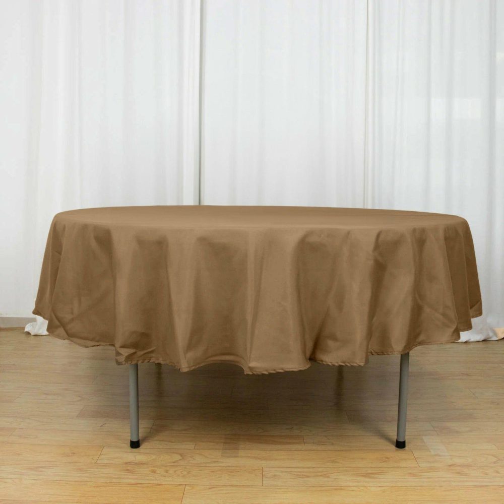 Taupe Seamless Polyester Round Tablecloth 90″  |   Polyester Polyester Polyester