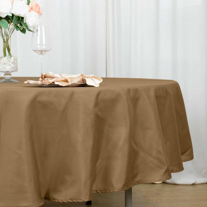 Taupe Seamless Polyester Round Tablecloth 90″  |   Polyester Polyester Polyester