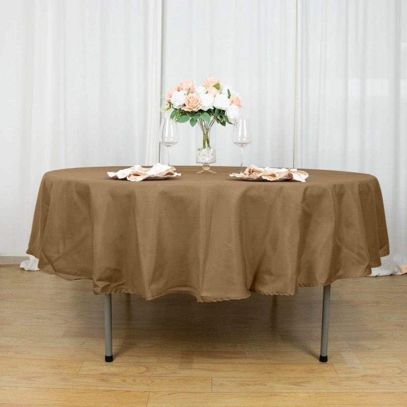 Taupe Seamless Polyester Round Tablecloth 90″  |   Polyester Polyester Polyester