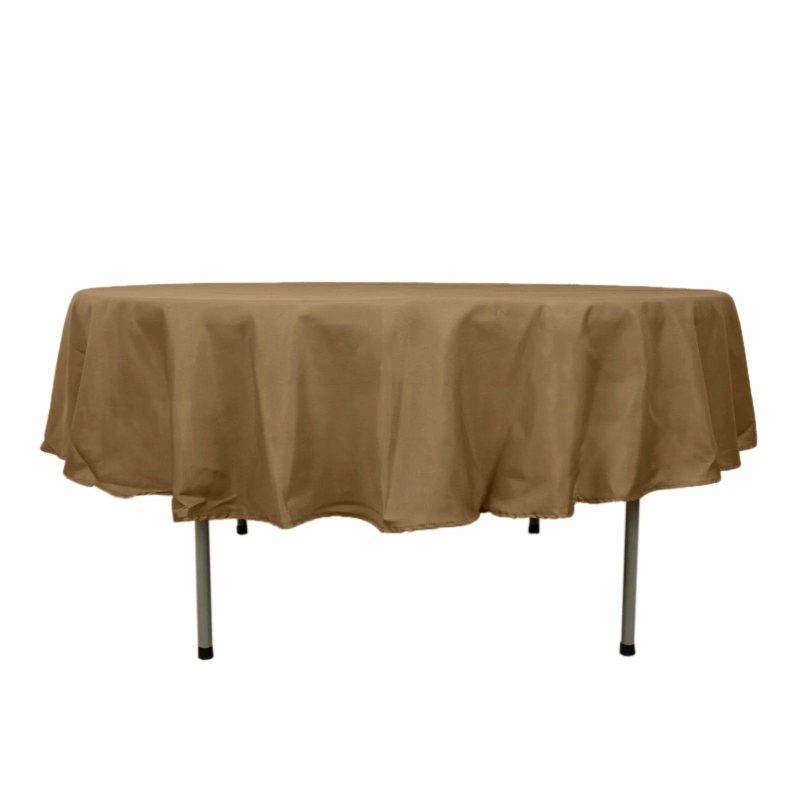 Taupe Seamless Polyester Round Tablecloth 90″  |   Polyester Polyester Polyester