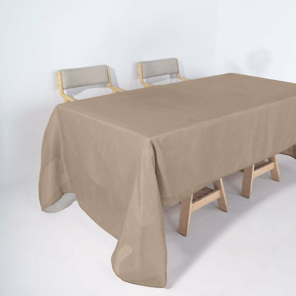 Taupe Seamless Rectangular Tablecloth, Linen Table Cloth With Slubby Textured, Wrinkle Resistant 60″x126″  |   Jute Burlap & Lace Jute Burlap & Lace Jute Burlap & Lace