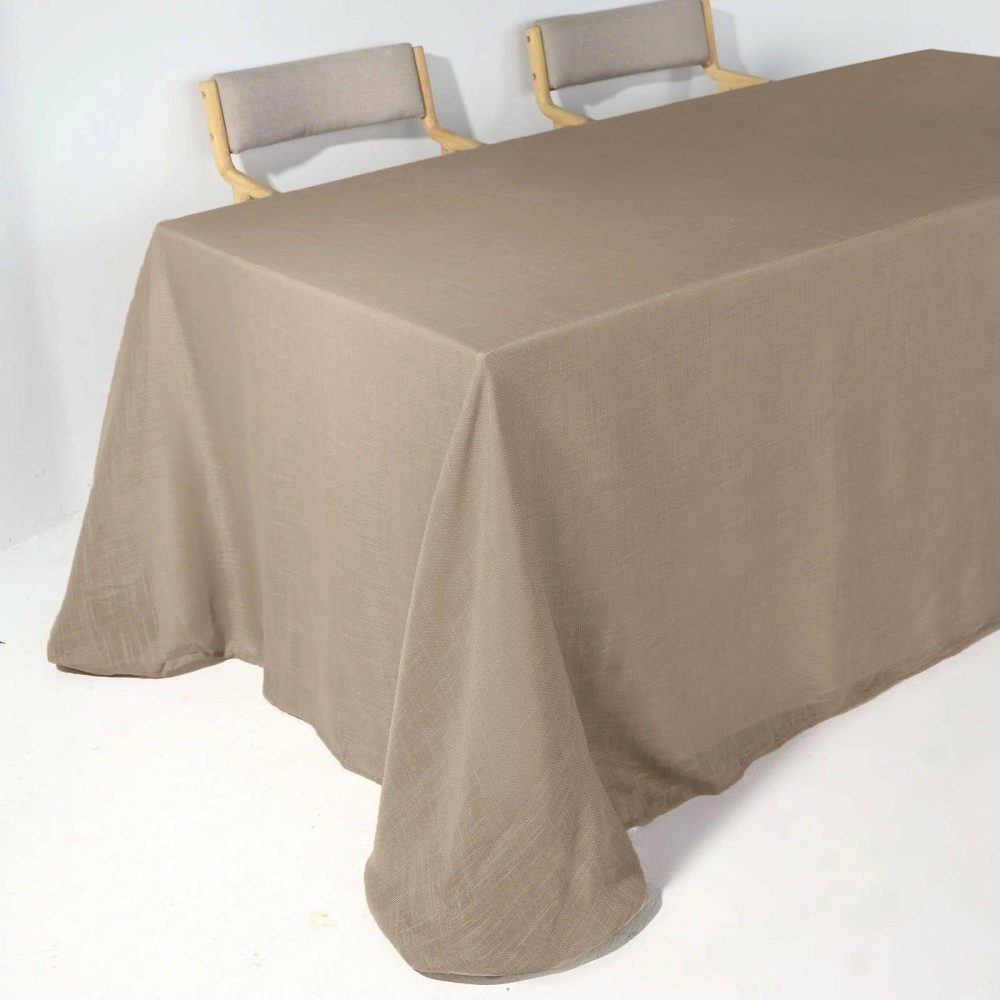 Taupe Seamless Rectangular Tablecloth, Linen Table Cloth With Slubby Textured, Wrinkle Resistant 90″x156″  |   Jute Burlap & Lace Jute Burlap & Lace Jute Burlap & Lace