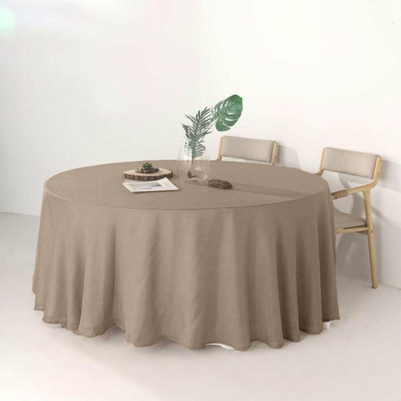 Taupe Seamless Round Tablecloth, Linen Table Cloth With Slubby Textured, Wrinkle Resistant 120″ for 5 Foot Table With Floor-Length Drop  |   Jute Burlap & Lace Jute Burlap & Lace Jute Burlap & Lace