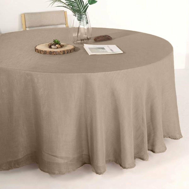 Taupe Seamless Round Tablecloth, Linen Table Cloth With Slubby Textured, Wrinkle Resistant 120″ for 5 Foot Table With Floor-Length Drop  |   Jute Burlap & Lace Jute Burlap & Lace Jute Burlap & Lace