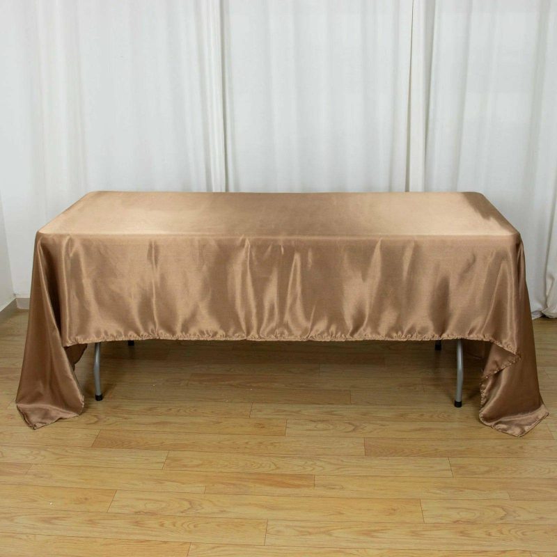 Taupe Smooth Seamless Satin Rectangular Tablecloth 60″x126″  |   Satin Satin Satin