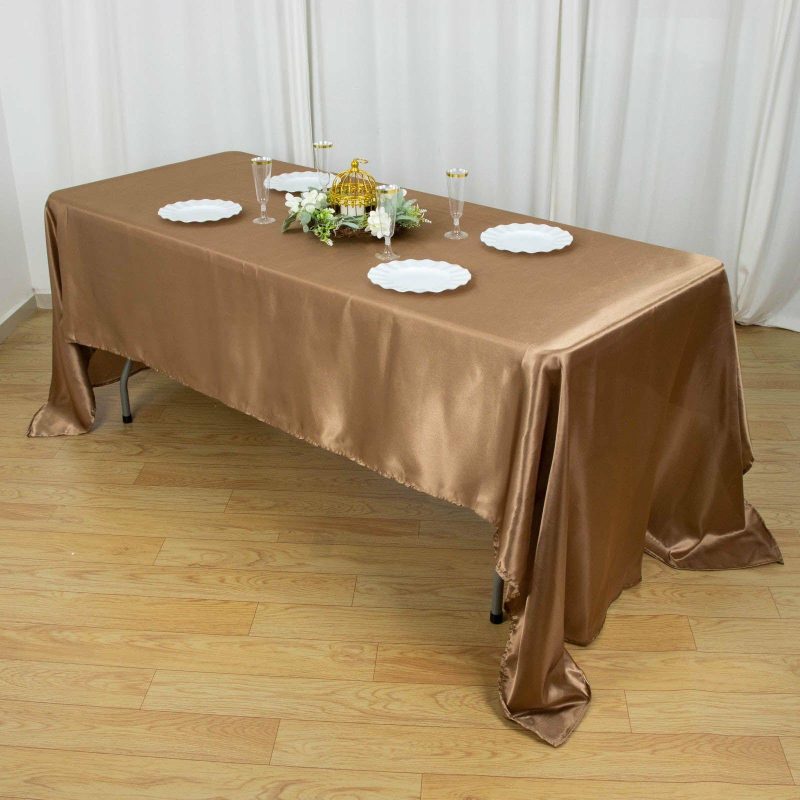 Taupe Smooth Seamless Satin Rectangular Tablecloth 60″x126″  |   Satin Satin Satin