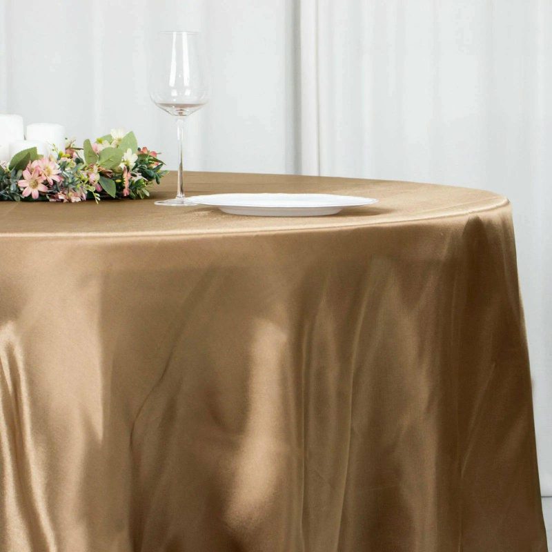 Taupe Smooth Seamless Satin Round Tablecloth 108″  |   Satin Satin Satin