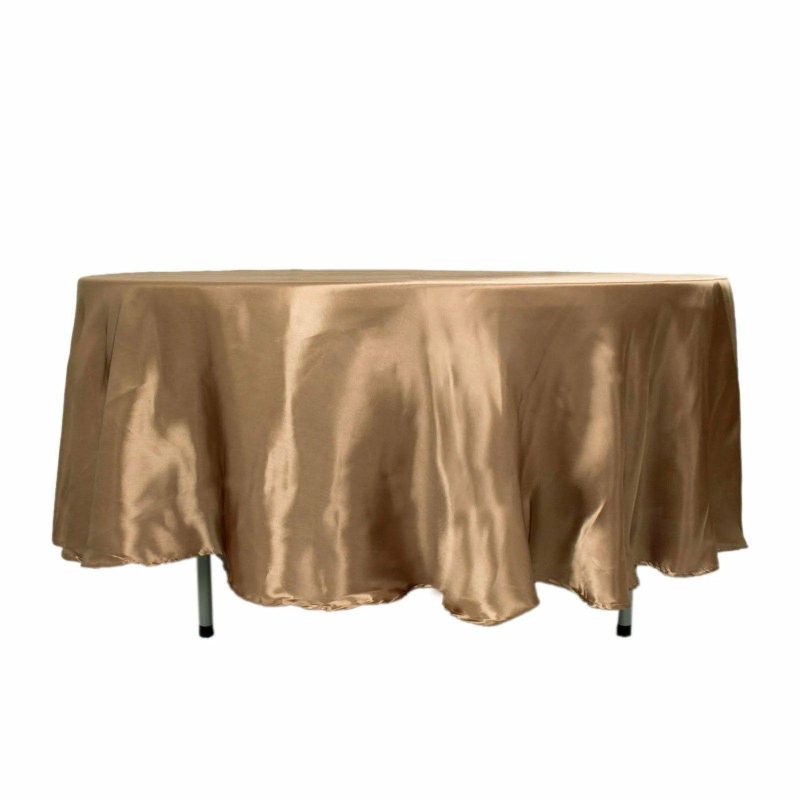 Taupe Smooth Seamless Satin Round Tablecloth 108″  |   Satin Satin Satin