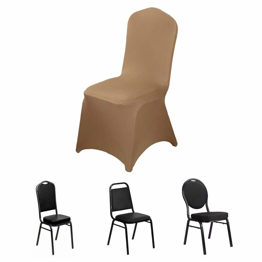 Taupe Spandex Stretch Fitted Banquet Slip On Chair Cover 160 GSM  |   Spandex Fitted Banquet Chair Covers Spandex & Fitted