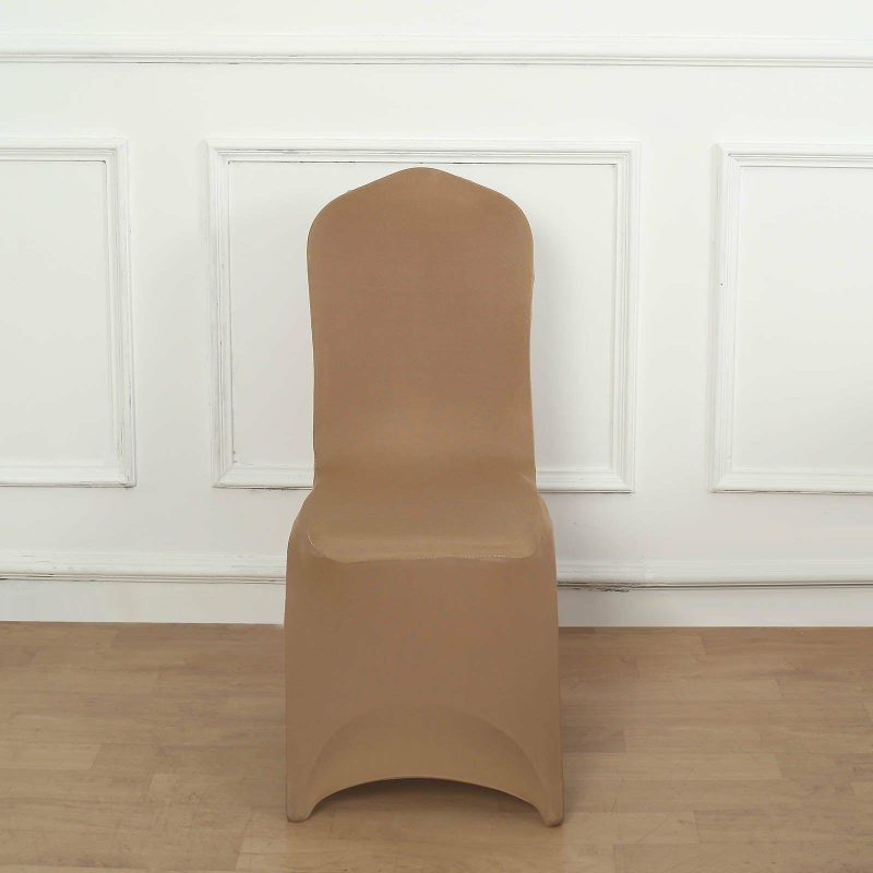 Taupe Spandex Stretch Fitted Banquet Slip On Chair Cover 160 GSM  |   Spandex Fitted Banquet Chair Covers Spandex & Fitted