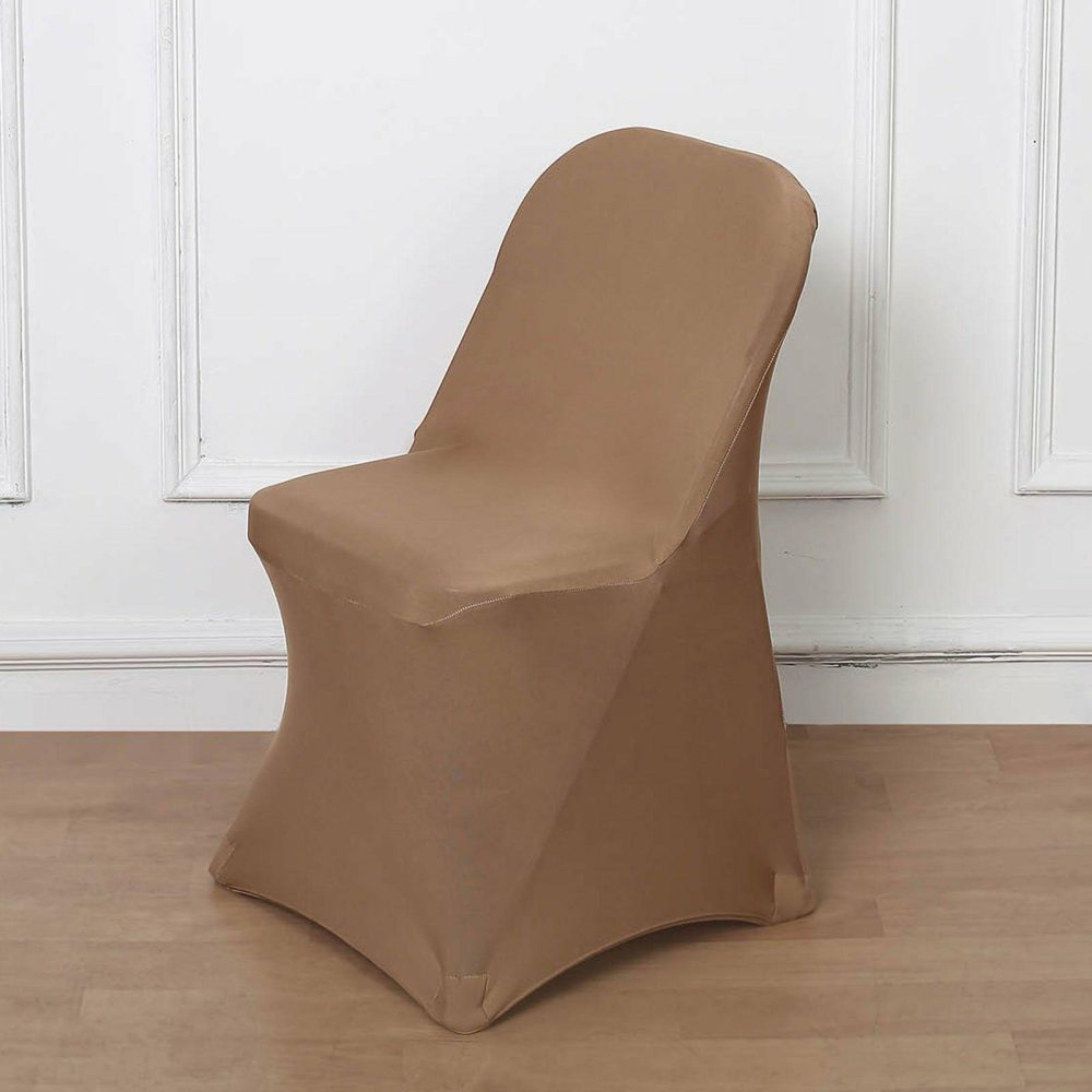 Taupe Spandex Stretch Fitted Folding Slip On Chair Cover 160 GSM  |   Spandex Fitted Folding Chair Covers Spandex & Fitted