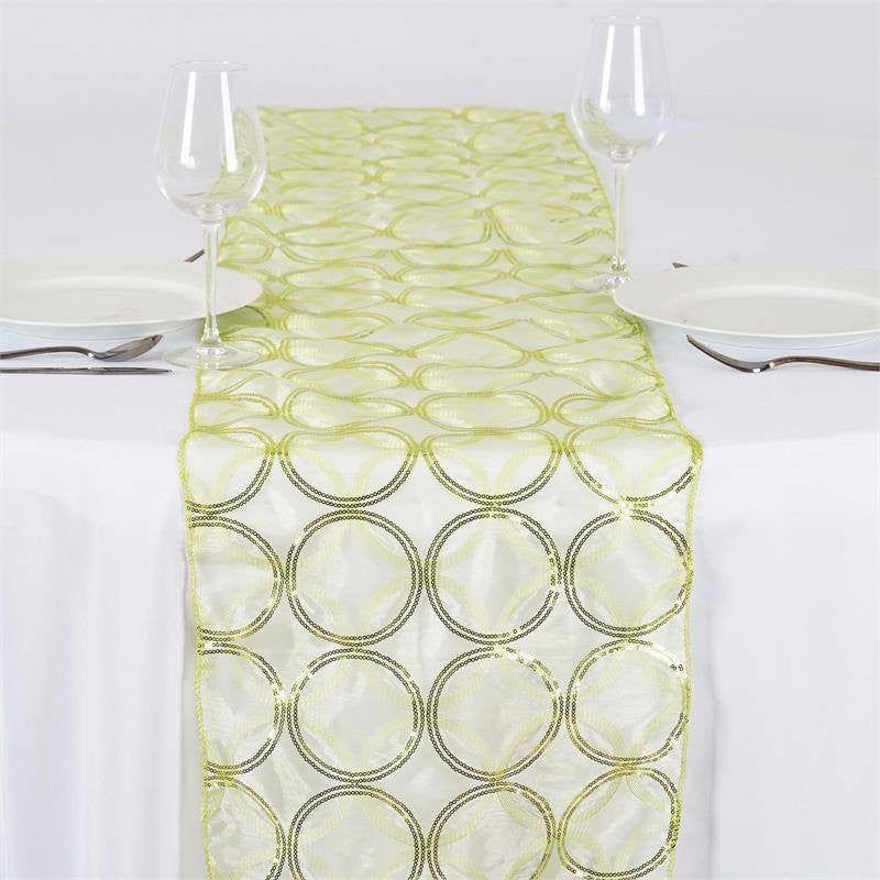 Tea Green Sequin Circle Designs Table Runner 14″x108″  |   Organza & Chiffon Organza & Chiffon Organza & Chiffon