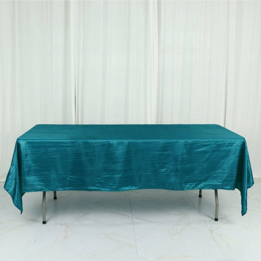 Teal Accordion Crinkle Taffeta Seamless Rectangle Tablecloth 60″x102″  |   Pintuck, Crinkle & Leaf Pintuck, Crinkle & Leaf Pintuck, Crinkle & Leaf