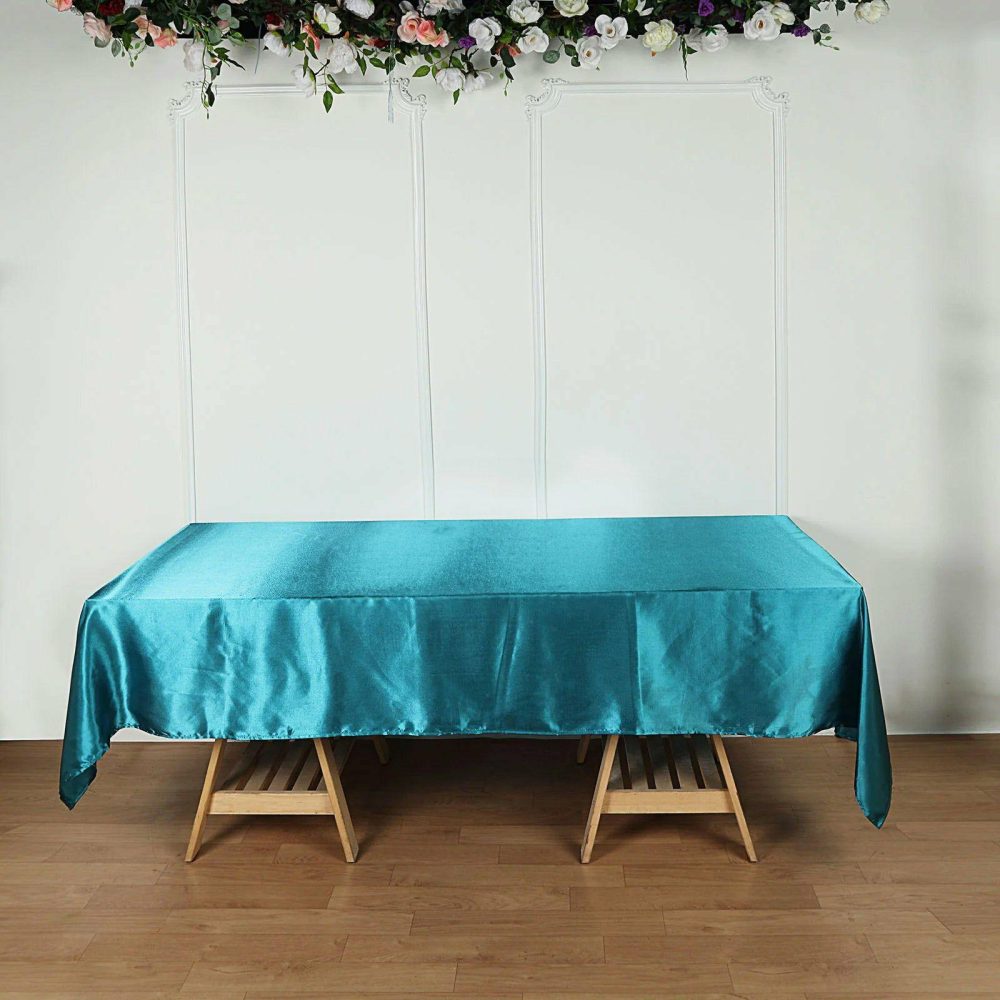 Teal Seamless Satin Rectangular Tablecloth 60″x126″  |   Satin Satin Satin