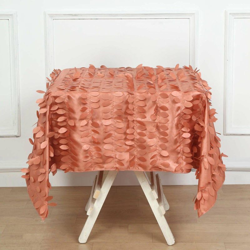 Terracotta (Rust) 3D Leaf Petal Taffeta Fabric Seamless Square Tablecloth – 54″  |   Pintuck, Crinkle & Leaf Pintuck, Crinkle & Leaf Pintuck, Crinkle & Leaf