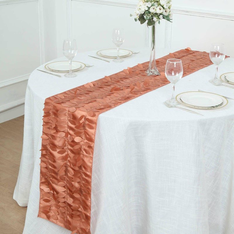 Terracotta (Rust) 3D Leaf Petal Taffeta Fabric Table Runner 12″x108″  |   Stylish Stylish Stylish