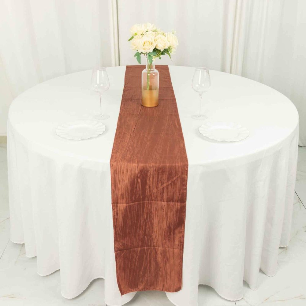 Terracotta (Rust) Accordion Crinkle Taffeta Linen Table Runner 12″x108″  |   Satin & Taffeta Satin & Taffeta Satin & Taffeta