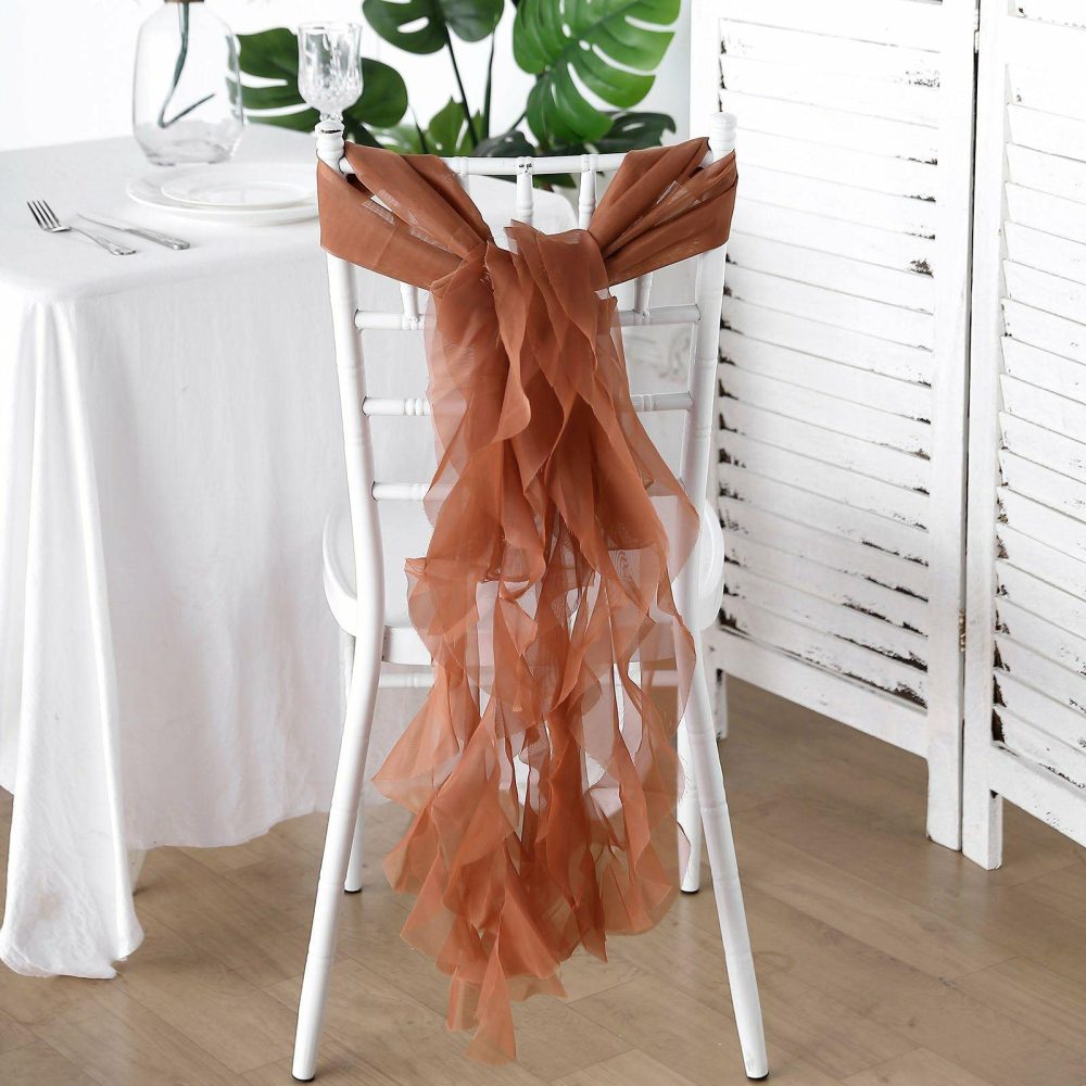 Terracotta (Rust) Chiffon Curly Chair Sash  |   Organza & Chiffon Chair Sashes Organza & Chiffon