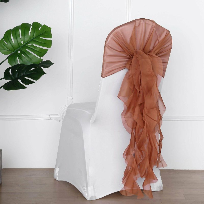 Terracotta (Rust) Chiffon Curly Chair Sash  |   Organza & Chiffon Chair Sashes Organza & Chiffon