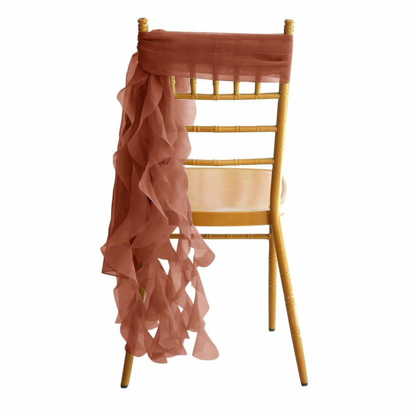 Terracotta (Rust) Chiffon Curly Chair Sash  |   Organza & Chiffon Chair Sashes Organza & Chiffon