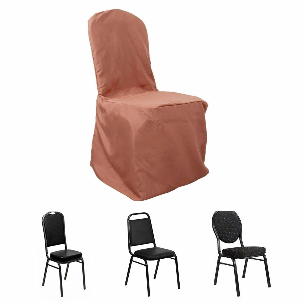 Terracotta (Rust) Polyester Banquet Chair Cover, Reusable Stain Resistant Slip On Chair Cover  |   Polyester & Satin Banquet Chair Covers Polyester & Satin