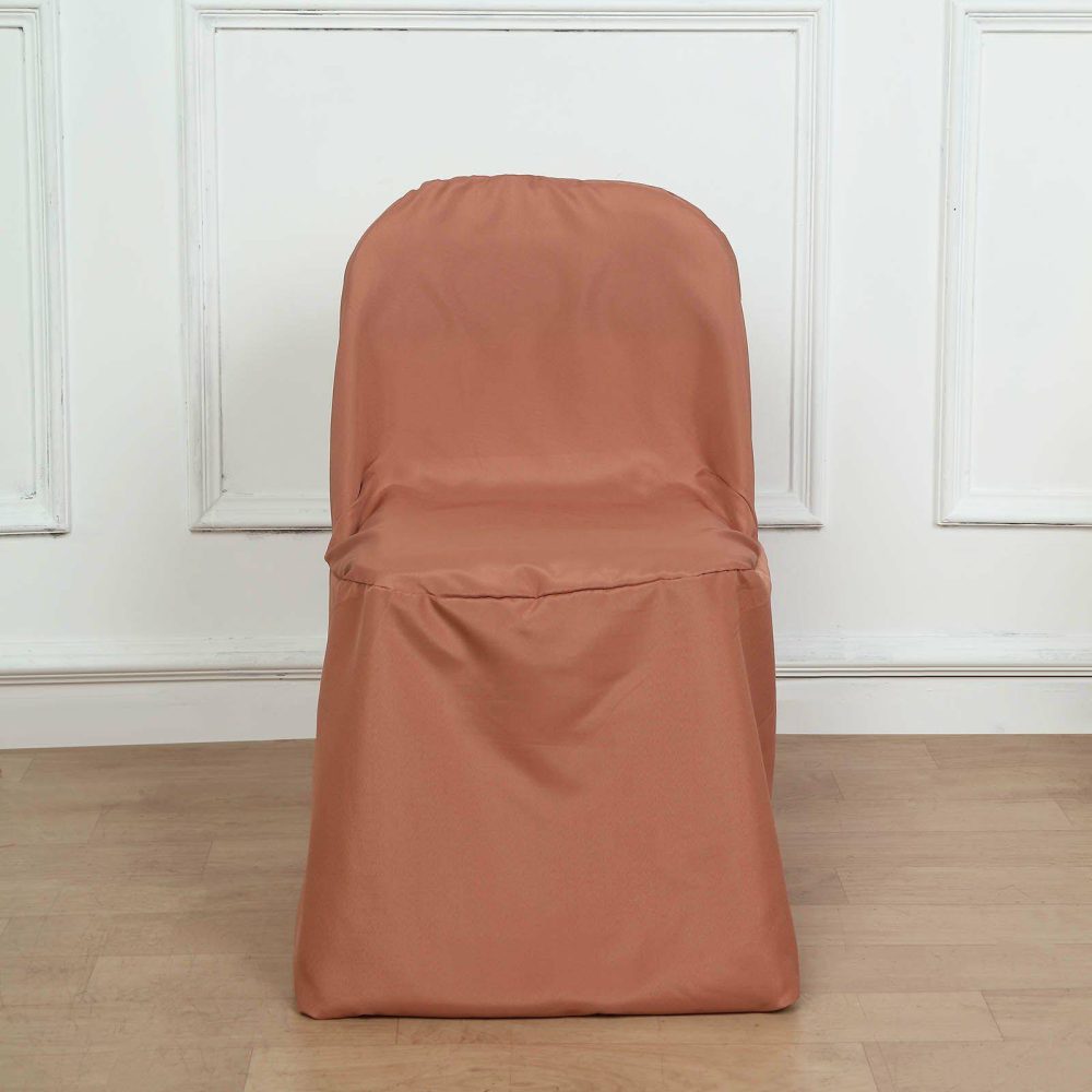 Terracotta (Rust) Polyester Folding Chair Cover, Reusable Stain Resistant Slip On Chair Cover  |   Polyester & Satin Folding Chair Covers Polyester & Satin