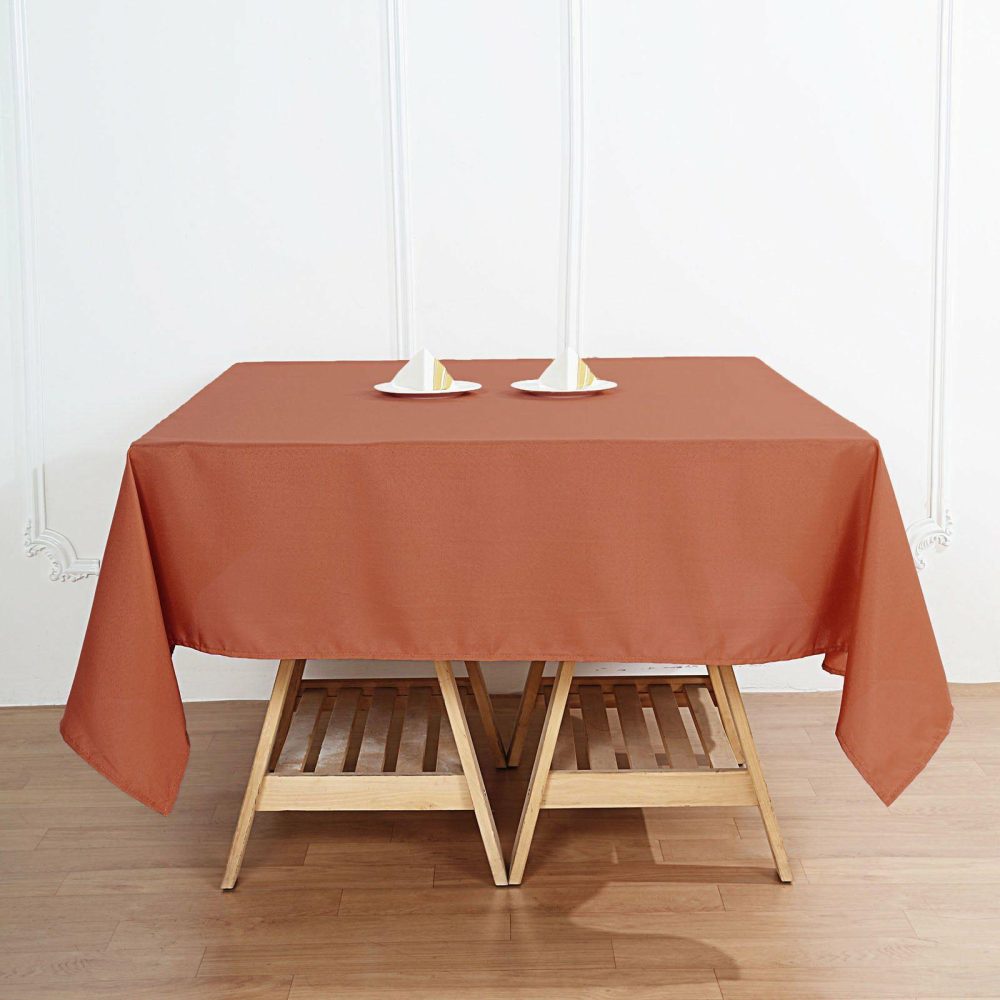 Terracotta (Rust) Polyester Square Tablecloth 70″x70″  |   Polyester Polyester Polyester