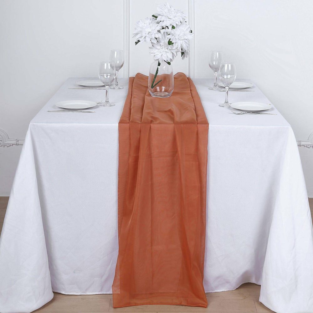 Terracotta (Rust) Premium Chiffon Table Runner 6ft  |   Organza & Chiffon Organza & Chiffon Organza & Chiffon