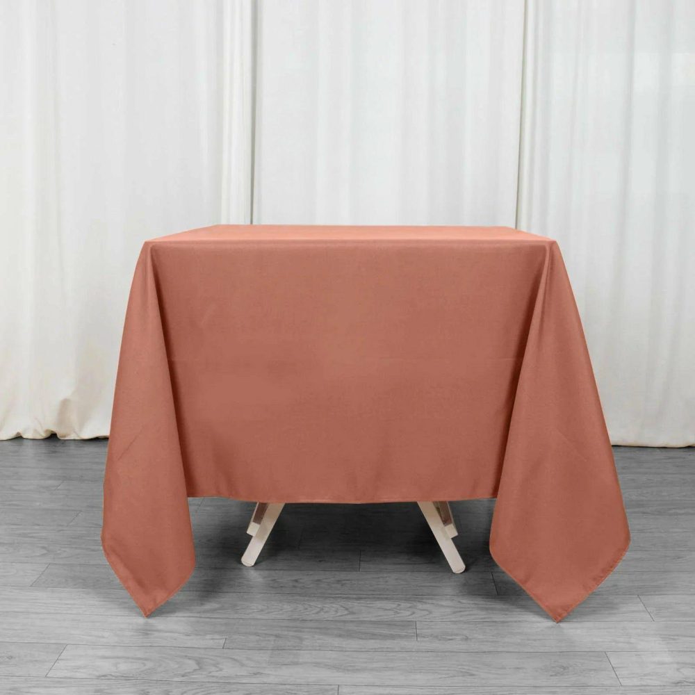 Terracotta (Rust) Premium Seamless Polyester Square Tablecloth 220GSM – 70″  |   Polyester Polyester Polyester