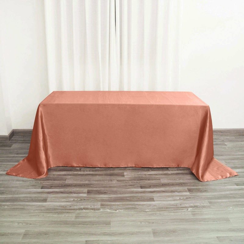 Terracotta (Rust) Satin Seamless Rectangular Tablecloth – 90″x132″ for 6 Foot Table With Floor-Length Drop  |   Satin Satin Satin