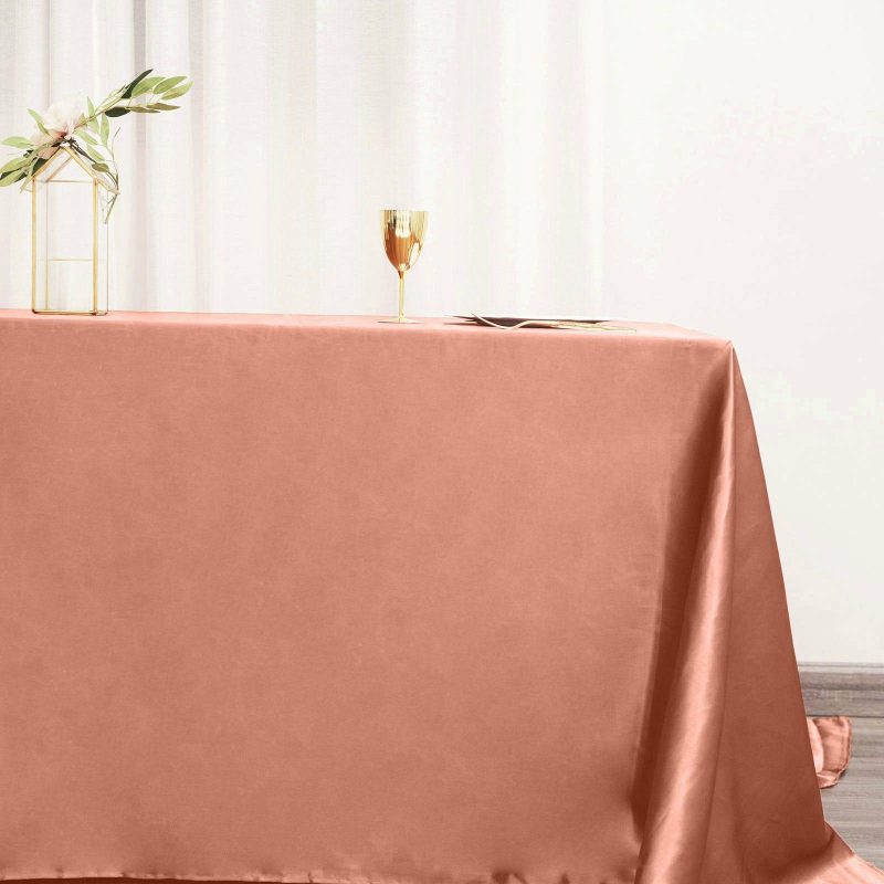 Terracotta (Rust) Satin Seamless Rectangular Tablecloth – 90″x132″ for 6 Foot Table With Floor-Length Drop  |   Satin Satin Satin