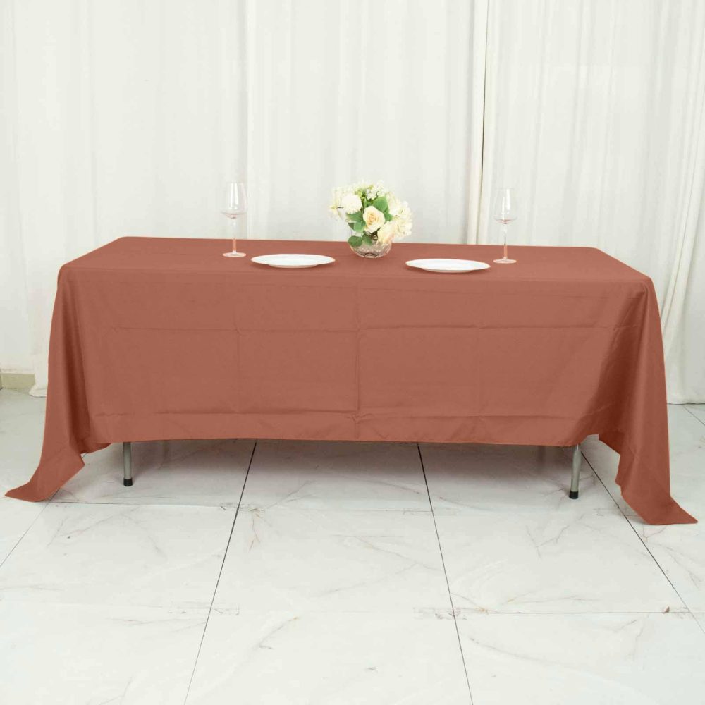 Terracotta (Rust) Seamless Polyester Rectangle Tablecloth, Reusable Linen Tablecloth – 72″x120″  |   Polyester Polyester Polyester