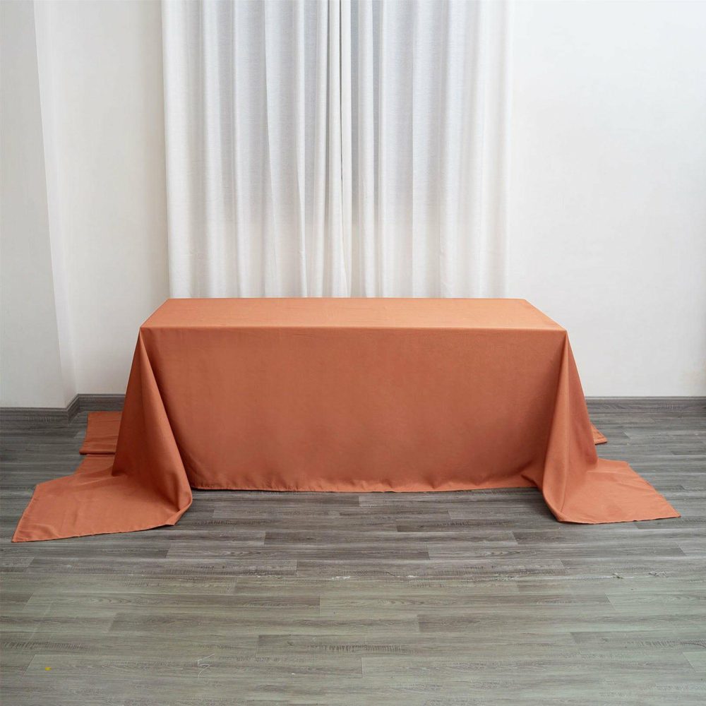 Terracotta (Rust) Seamless Polyester Rectangular Tablecloth – 90″x156″ for 8 Foot Table With Floor-Length Drop  |   Polyester Polyester Polyester