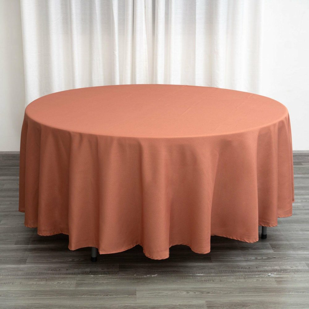 Terracotta (Rust) Seamless Polyester Round Tablecloth – 108″  |   Polyester Polyester Polyester