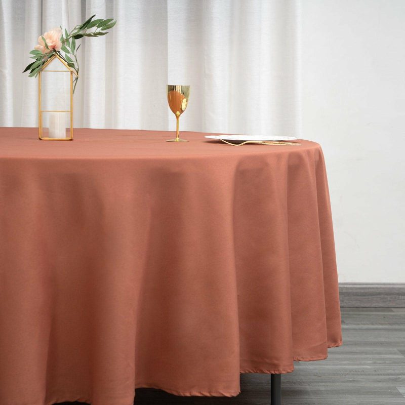 Terracotta (Rust) Seamless Polyester Round Tablecloth – 108″  |   Polyester Polyester Polyester