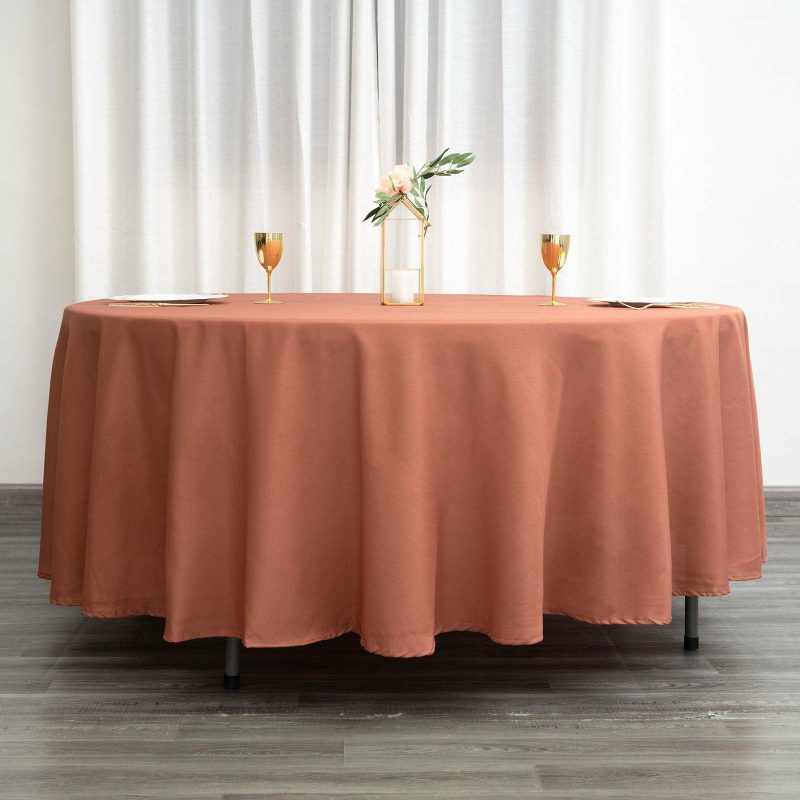 Terracotta (Rust) Seamless Polyester Round Tablecloth – 108″  |   Polyester Polyester Polyester