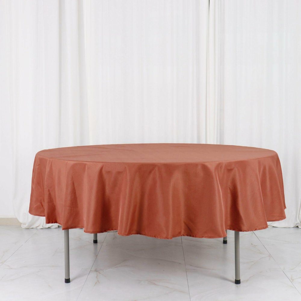 Terracotta (Rust) Seamless Polyester Round Tablecloth – 90″  |   Polyester Polyester Polyester