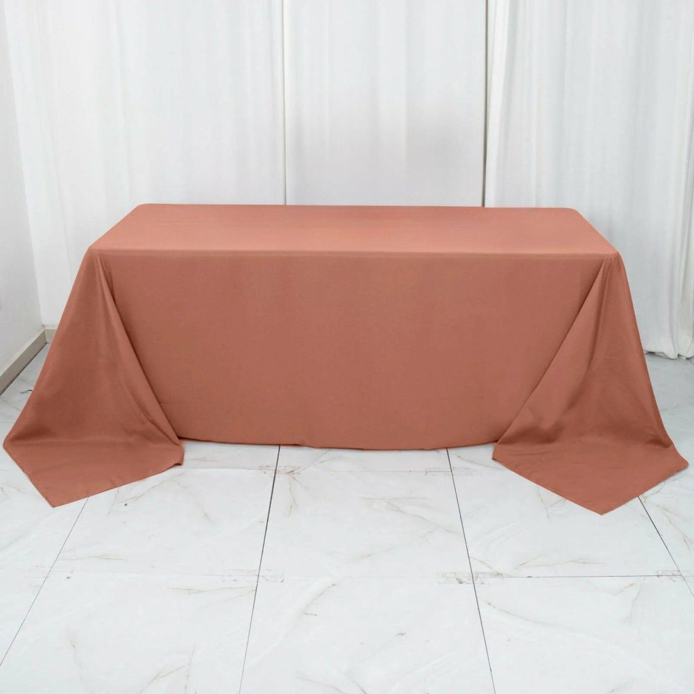 Terracotta (Rust) Seamless Premium Polyester Rectangular Tablecloth 220GSM – 90″x132″ for 6 Foot Table With Floor-Length Drop  |   Polyester Polyester Polyester