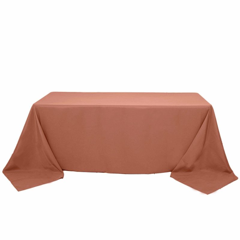 Terracotta (Rust) Seamless Premium Polyester Rectangular Tablecloth 220GSM – 90″x132″ for 6 Foot Table With Floor-Length Drop  |   Polyester Polyester Polyester