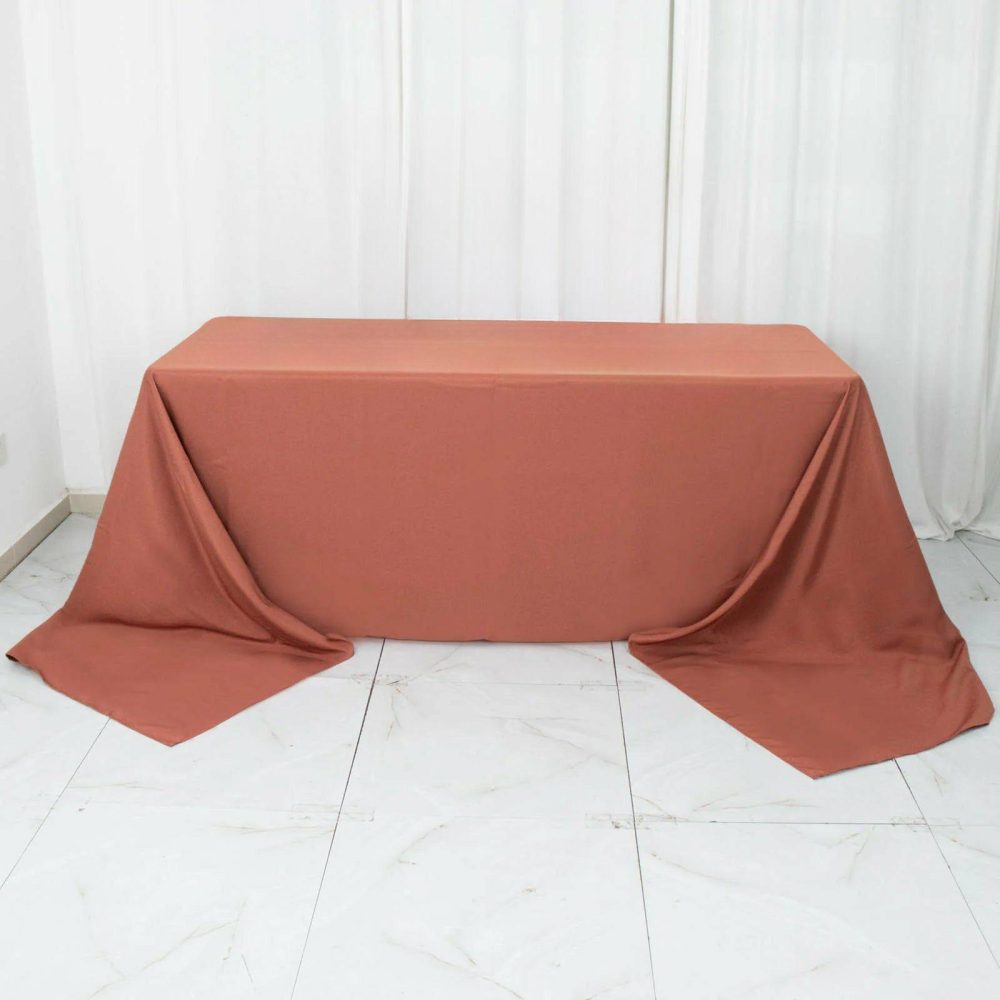 Terracotta (Rust) Seamless Premium Polyester Rectangular Tablecloth 220GSM – 90″x156″ for 8 Foot Table With Floor-Length Drop  |   Polyester Polyester Polyester