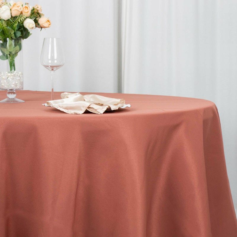 Terracotta (Rust) Seamless Premium Polyester Round Tablecloth 220GSM – 108″  |   Polyester Polyester Polyester