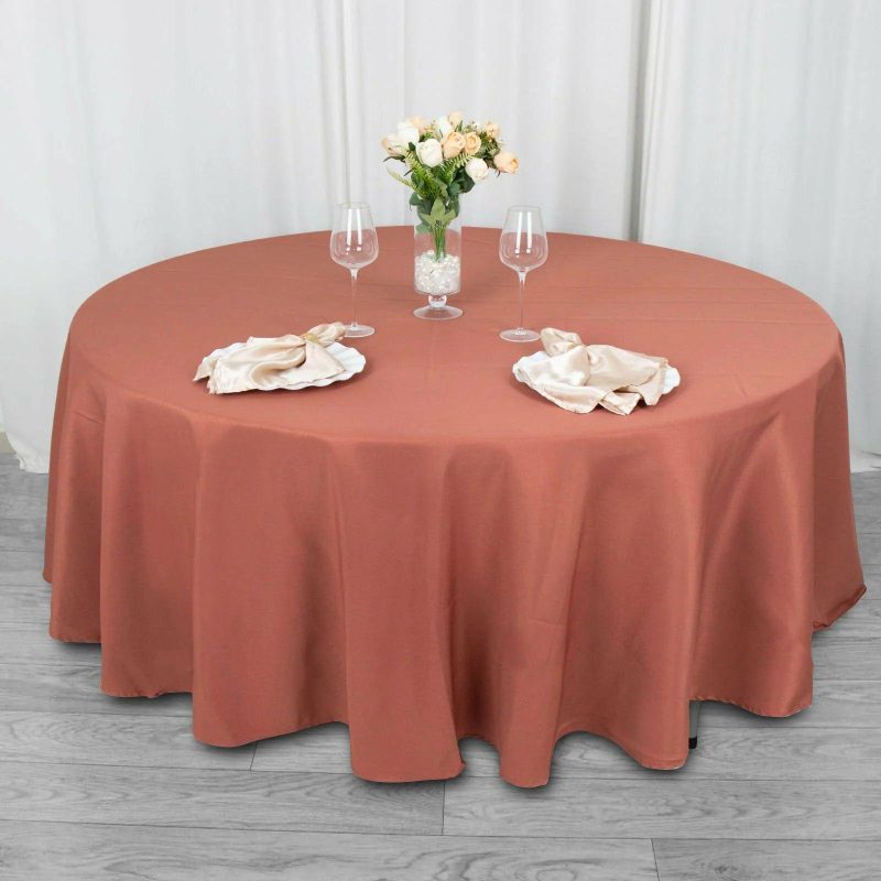 Terracotta (Rust) Seamless Premium Polyester Round Tablecloth 220GSM – 108″  |   Polyester Polyester Polyester