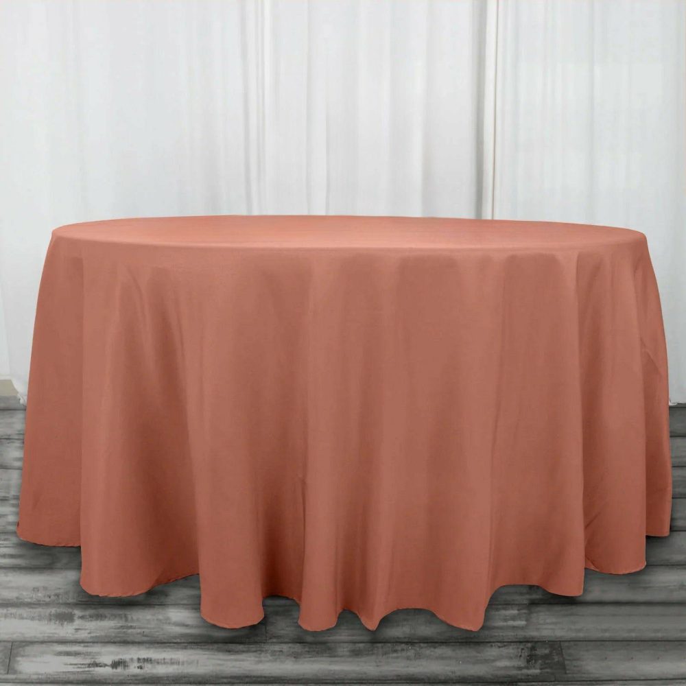 Terracotta (Rust) Seamless Premium Polyester Round Tablecloth 220GSM – 120″ for 5 Foot Table With Floor-Length Drop  |   Polyester Polyester Polyester