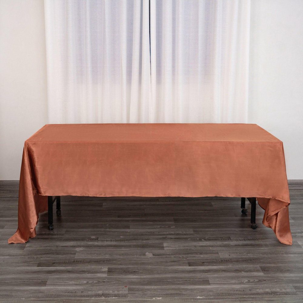 Terracotta (Rust) Seamless Satin Rectangular Tablecloth – 60″x126″  |   Satin Satin Satin