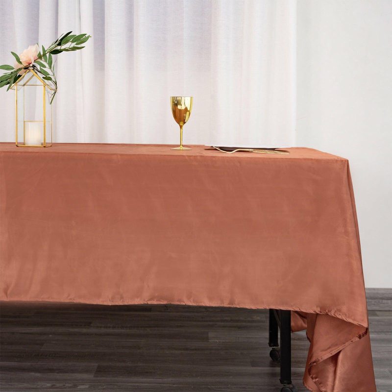 Terracotta (Rust) Seamless Satin Rectangular Tablecloth – 60″x126″  |   Satin Satin Satin