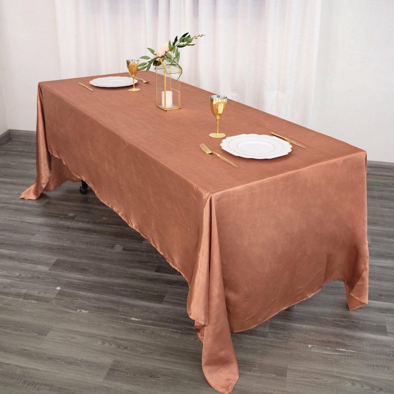 Terracotta (Rust) Seamless Satin Rectangular Tablecloth – 60″x126″  |   Satin Satin Satin